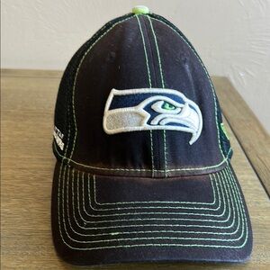 New Era NFL License Black and Green Seahawks Cap. Embroidered Logo.